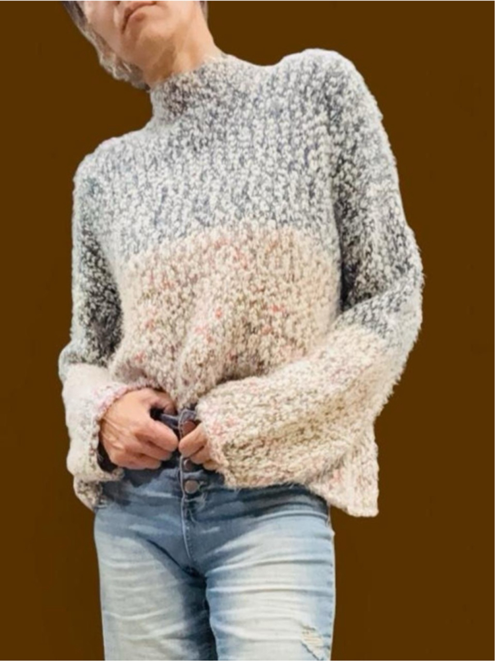 Venus Fuzzy Colorblock Oversized Sweater Small Blue Cream Pink Balloon Sleeve